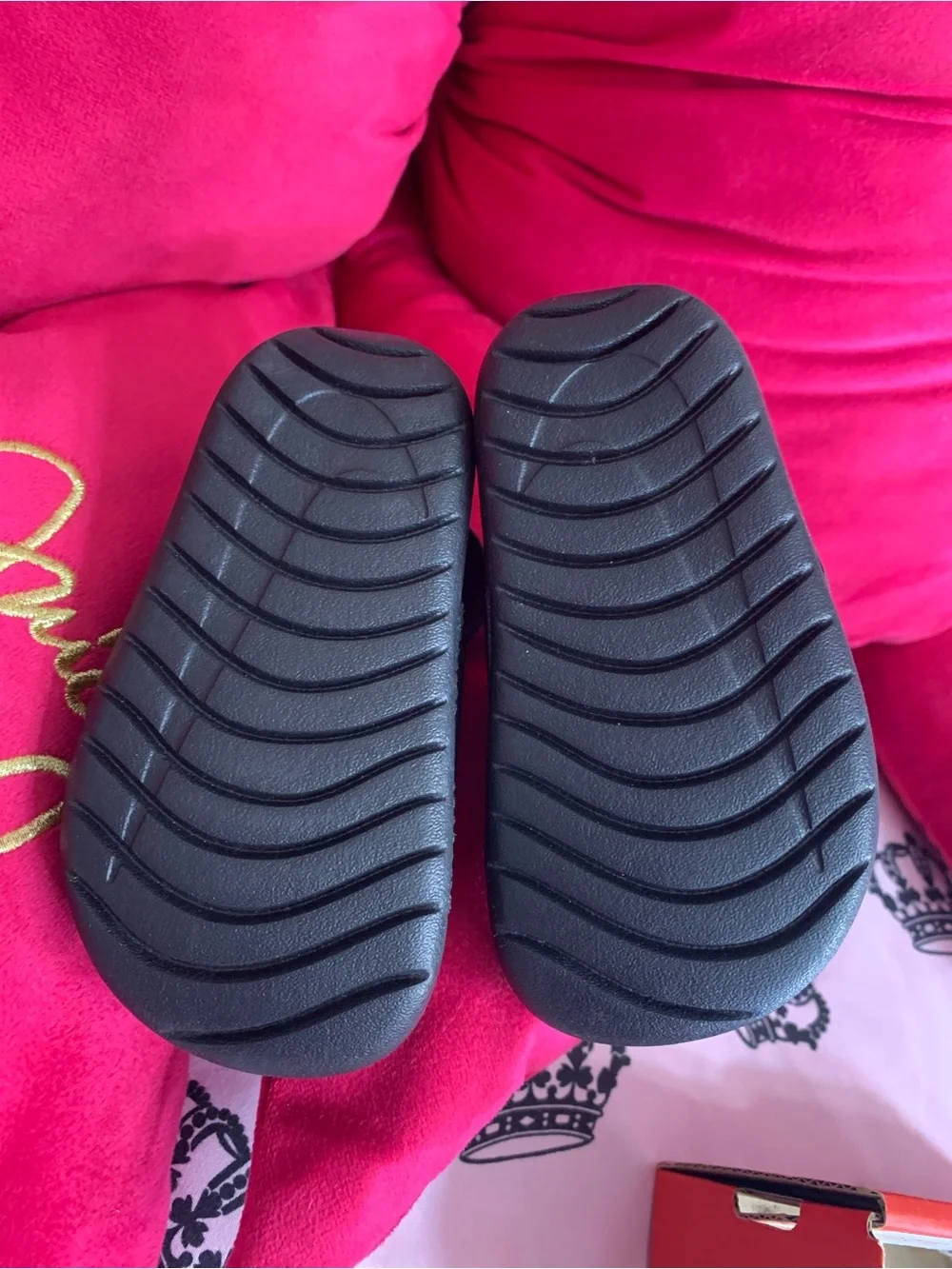 Nike Kids Black Slides with White Swoosh and Heel Strap